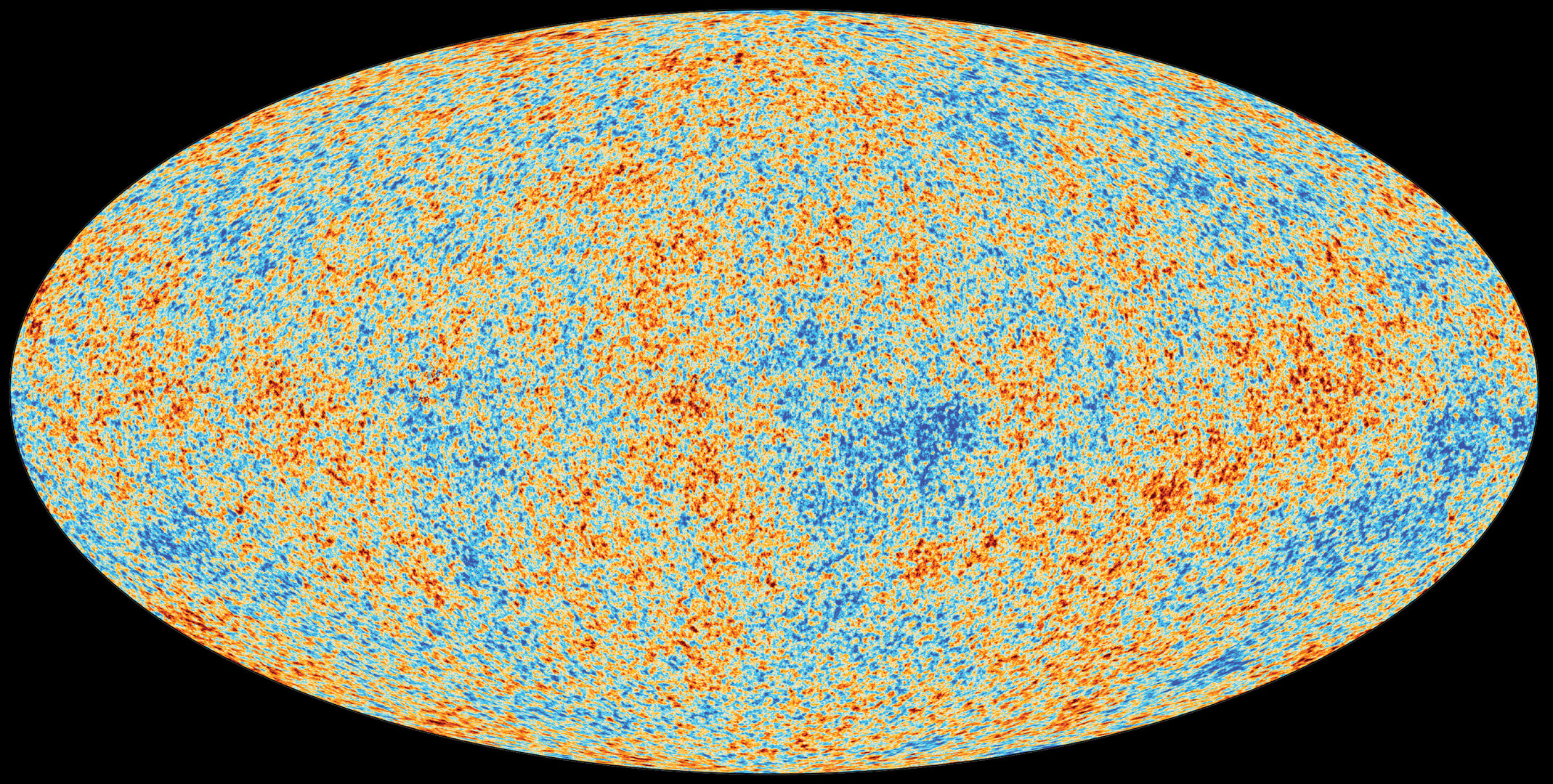 Mapa fluktuacji temperatur kosmicznego promieniowania tła, stworzona dzięki pomiarom misji Planck. Źródło:  ESA i kolaboracja Planck