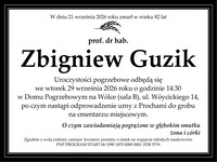 Funeral announcement for Prof. Zbigniew Guzik, DSc