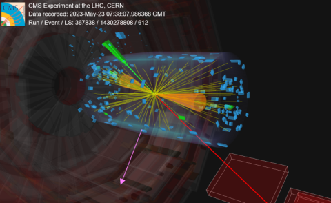 Wizualizacja zderzenia zarejestrowanego przez eksperyment CMS. Źródło: CERN