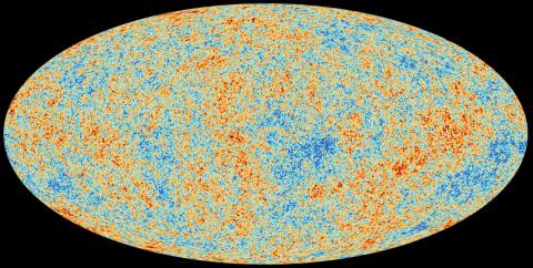 Mapa fluktuacji temperatur kosmicznego promieniowania tła, stworzona dzięki pomiarom misji Planck. Źródło:  ESA i kolaboracja Planck