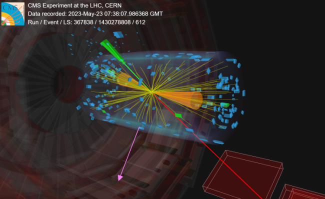 Wizualizacja zderzenia zarejestrowanego przez eksperyment CMS. Źródło: CERN