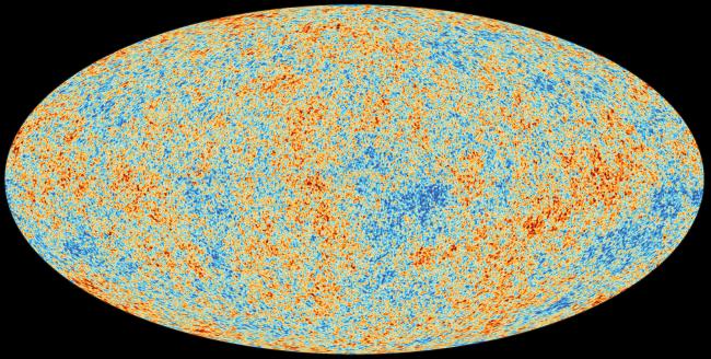 Mapa fluktuacji temperatur kosmicznego promieniowania tła, stworzona dzięki pomiarom misji Planck. Źródło:  ESA i kolaboracja Planck