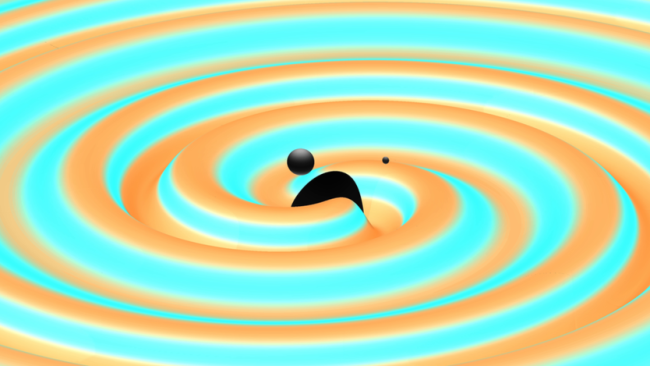 Graficzna wizualizacja zarejestrowanych 26 grudnia 2015 fal grawitacyjnych powstała w Instytucie Fizyki Grawitacyjnej Instytutu Maxa Plancka pokazuje dwie czarne dziury o masach 14 i 8 Słońca, zaledwie kilka chwil przed ich zderzeniem i połączeniem. Stworzona nową czarna dziura ma masę 21 Słońc.