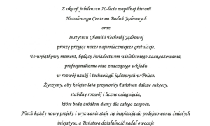 70 lat polskich badań jądrowych - listy gratulacyjne