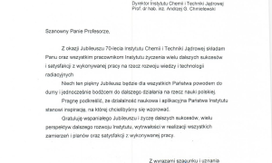 70 lat polskich badań jądrowych - listy gratulacyjne
