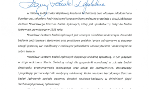 70 lat polskich badań jądrowych - listy gratulacyjne