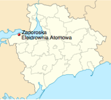 Location of the Zaporoże nuclear power plant (map after Wikipedia)