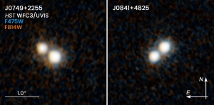 two pairs of quasars that existed 10 billion years ago and reside at the hearts of merging galaxies.