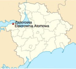 Location of the Zaporoże nuclear power plant (map after Wikipedia)