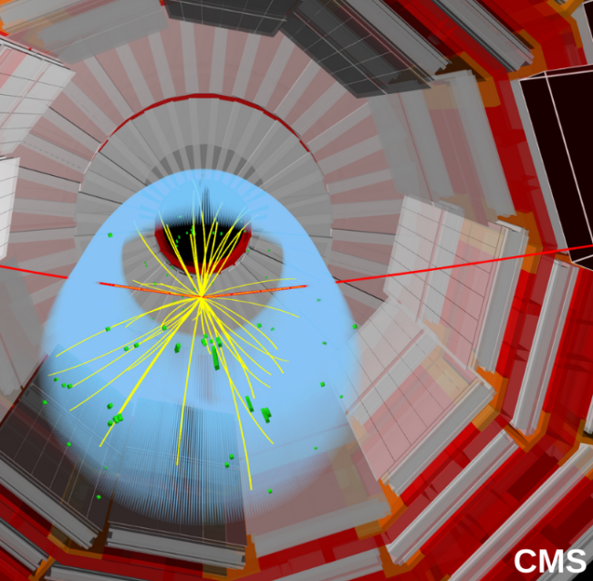 Candidate event displays of a Higgs boson decaying into two muons as recorded by CMS. (Image: CERN) Candidate event displays of a Higgs boson decaying into two muons as recorded by CMS. (Image: CERN)