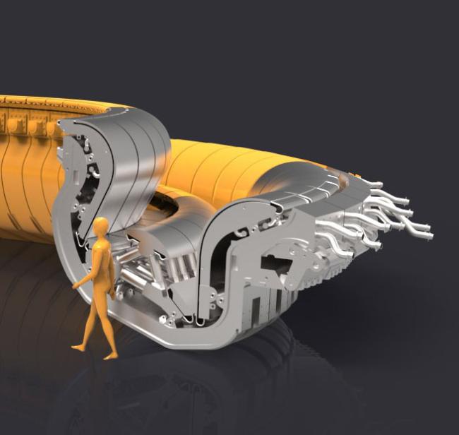 Grafika przedstawiająca część z 54 segmentów diwertora w reaktorze ITER (Credit © ITER Organization, http://www.iter.org) Grafika przedstawiająca część z 54 segmentów diwertora w reaktorze ITER (Credit © ITER Organization, http://www.iter.org)