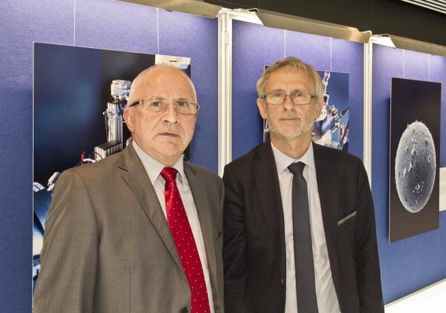 Jerzy Kubara i Krzysztof Kurek w trakcie uroczystości inauguracji programu badawczego European XFEL w Hamburgu (1.09.2017) (foto: Marek Pawłowski / NCBJ)